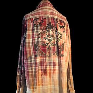 Distressed Plaid Skull Flannel Shirt | Hand Bleached Gothic Streetwear